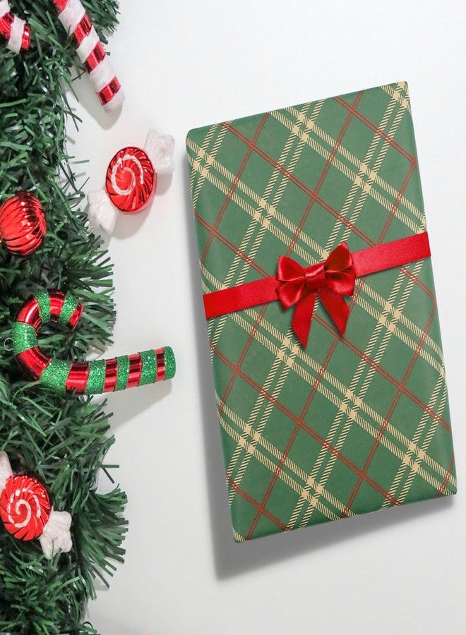 Boerni Simple Festive Stylish Classic Christmas Check Emerald Green and Red Tartan Plaid Gift Wrapping Paper - 1 Mini Roll 17 X 10 ft Per roll 14.1 sq.ft.ttl - Luxury Gift Wrap For Birthday Holiday Mens - Image 5